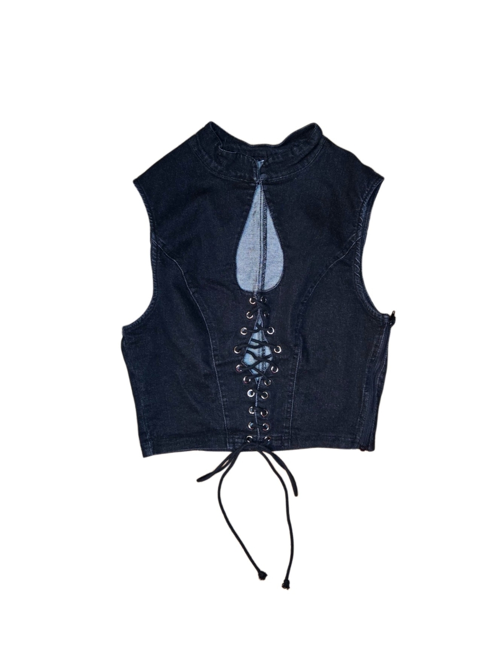 Cute Lace Up Dark Denim Sleeveless Top!